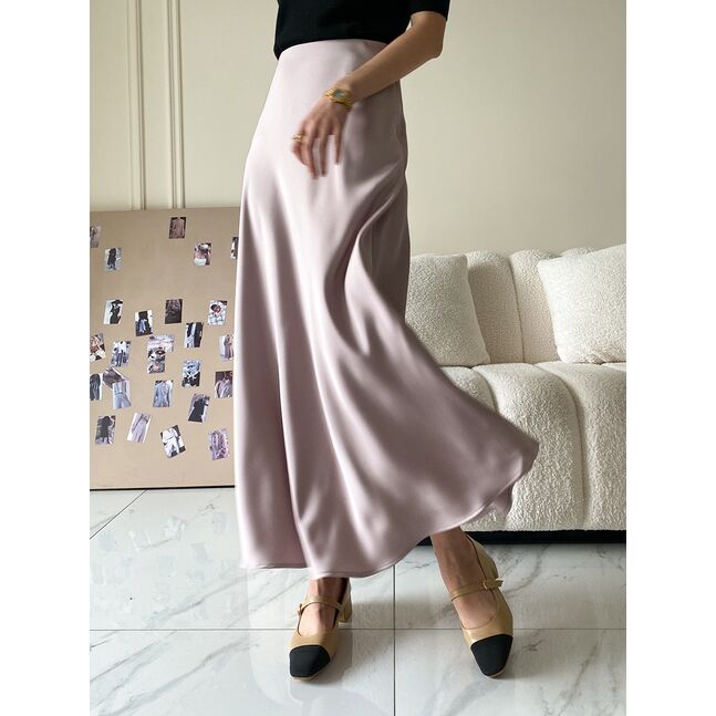Silk midi skirt pearl pink