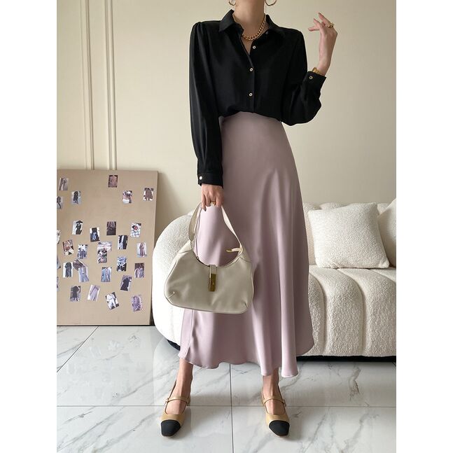 Silk midi skirt pearl pink