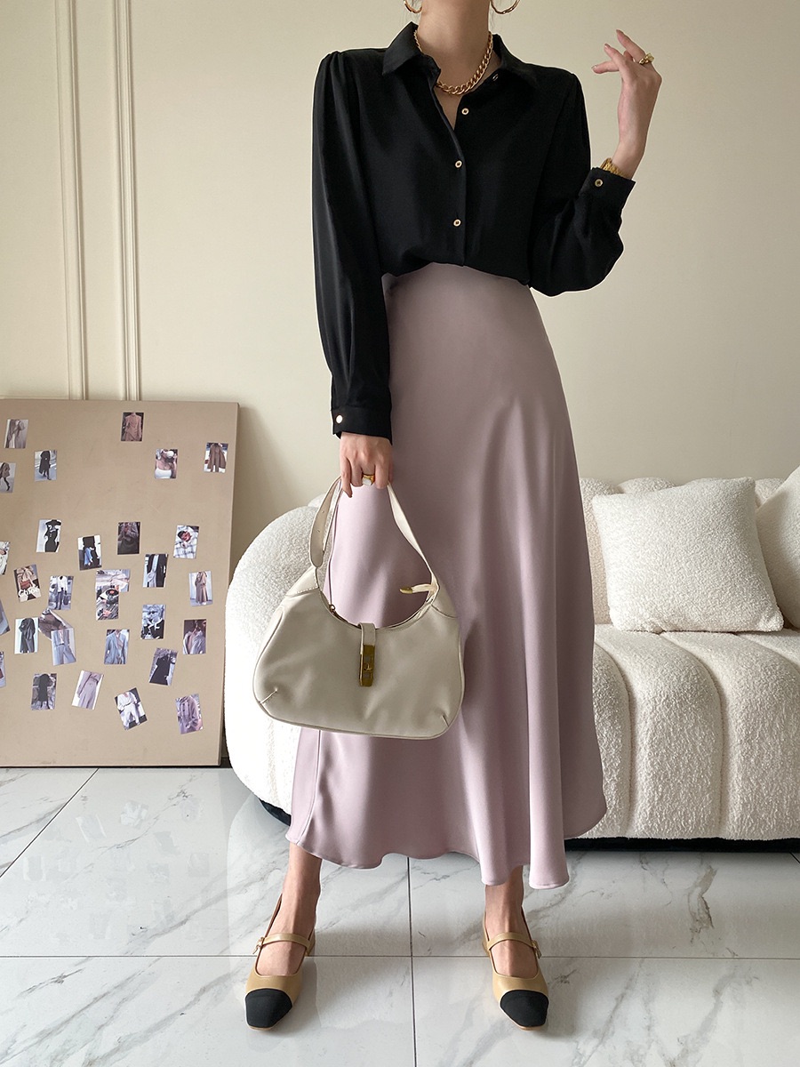 Silk midi skirt pearl pink
