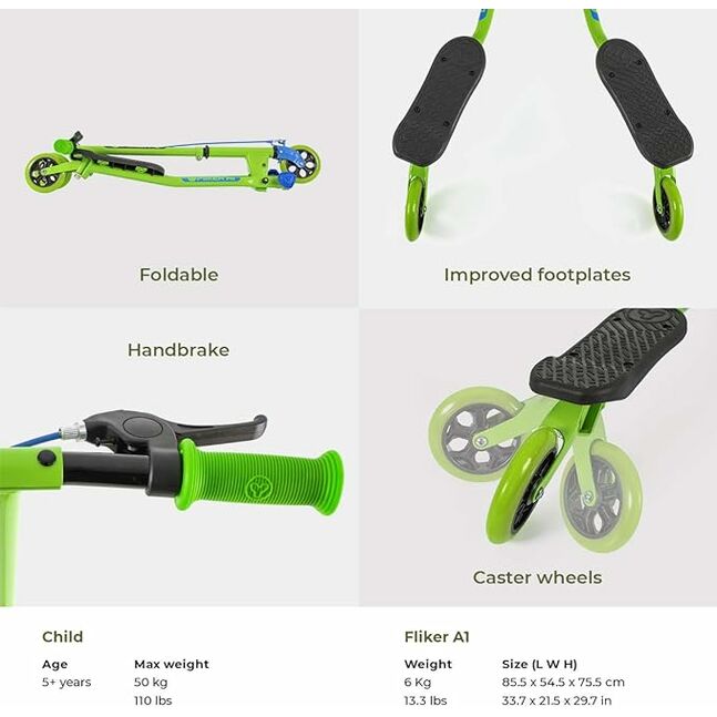 101056 YFliker A1 Air-3 дугуйт скүүтер(Ногоон) 5+ нас