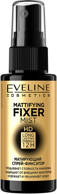 "Eveline fixer mist hd mattifying" makiyaj uchun fiksatsiya spreysi, matlashtiruvchi, 50 ml.