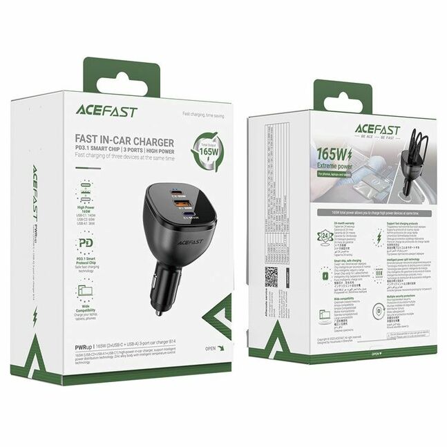 ACEFAST 165W USB + Dual Type-C Car Charger Phone Fast Charging Adapter