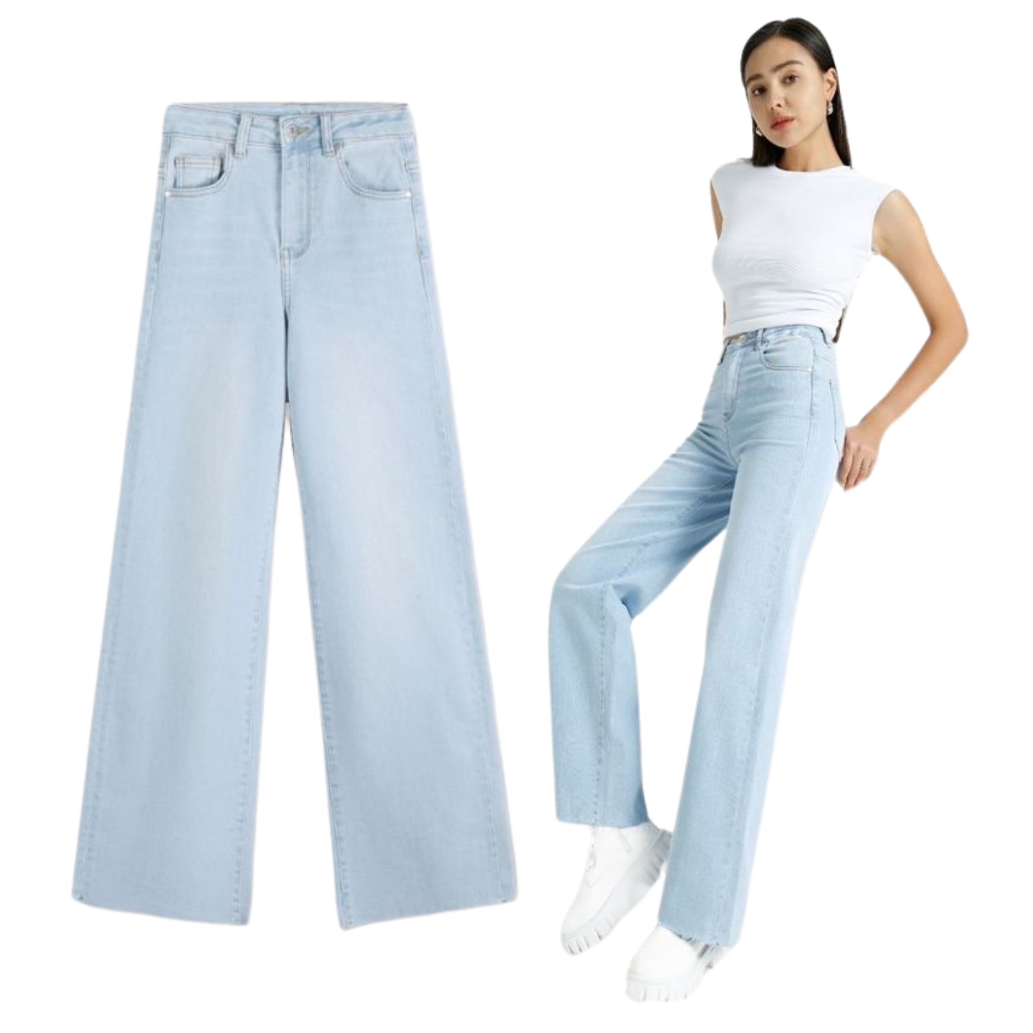 Wide Leg Blue Jeans