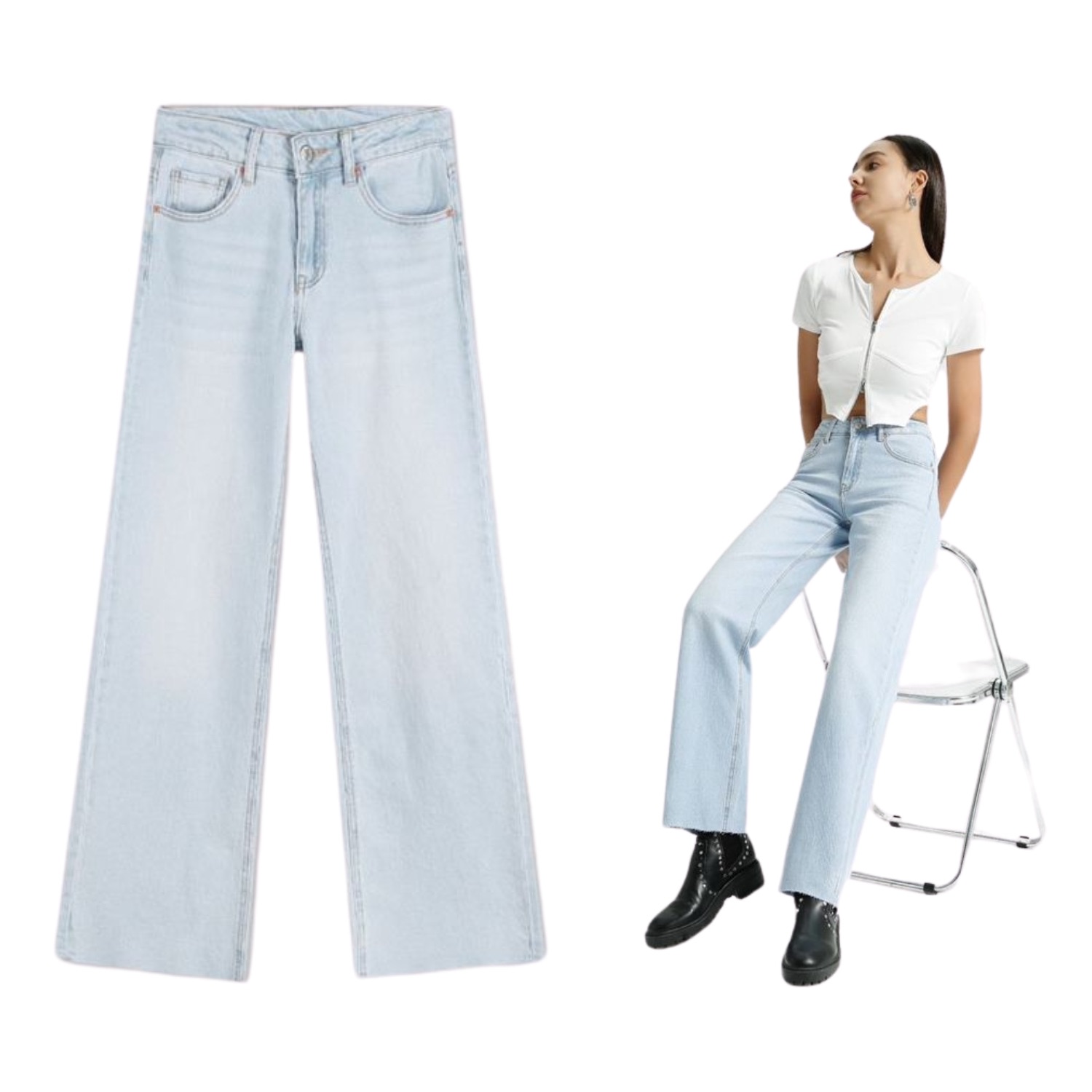 Wide Leg Blue Jeans