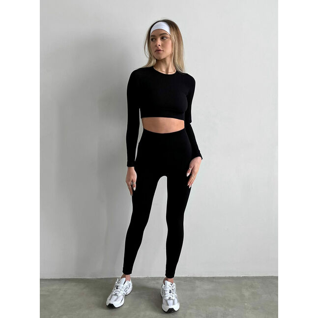 Power Rib Cropped Long Sleeve Top black