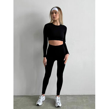 Power Rib Cropped Long Sleeve Top black