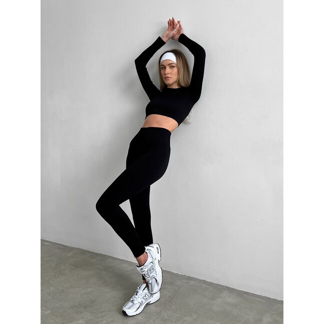 Power Rib Cropped Long Sleeve Top black