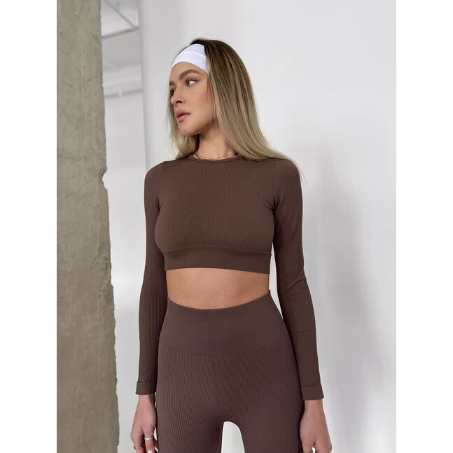 Power Rib Cropped Long Sleeve Top brown