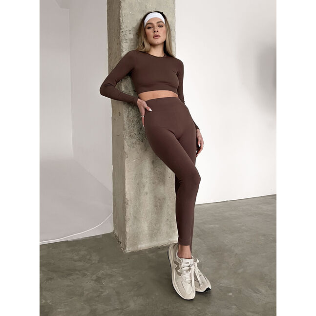 Power Rib Cropped Long Sleeve Top brown