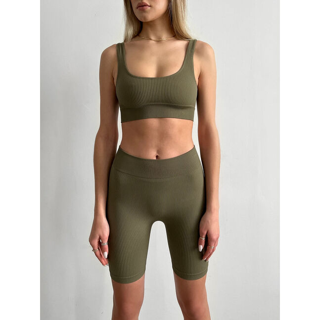 Power Rib Mid Rise Bike Shorts Green