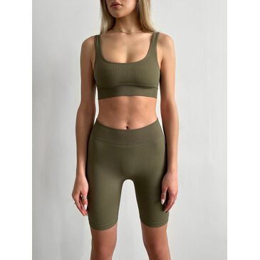 Power Rib Mid Rise Bike Shorts Green