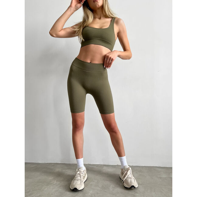 Power Rib Mid Rise Bike Shorts Green