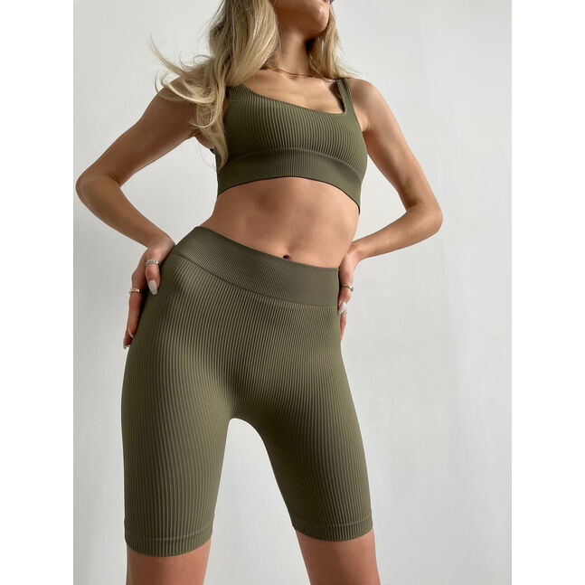 Power Rib Mid Rise Bike Shorts Green