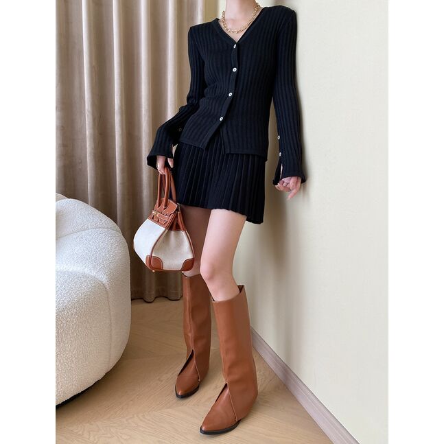 SN4038-black-knitwear skirt-set
