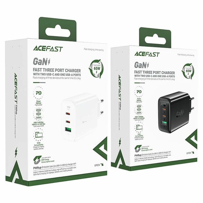 Acefast Fast Charger A41 PD65W GaN (2xUSB-C + USB-A) EU