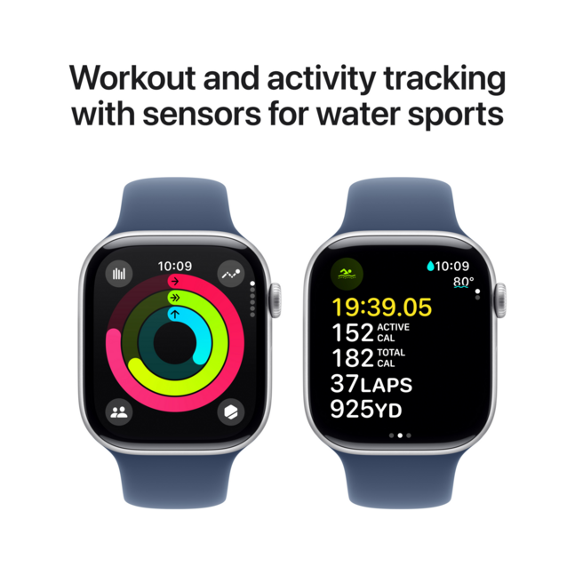Apple Watch Series 10 GPS 46mm Silver Aluminium Case with Denim SB M/L