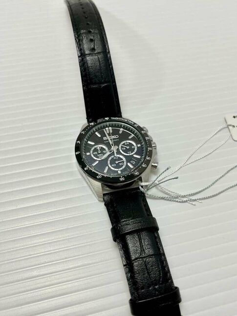 Seiko chronograph tachymeter men watch black brand 