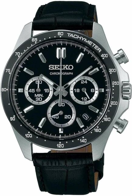 Seiko chronograph tachymeter men watch black brand 