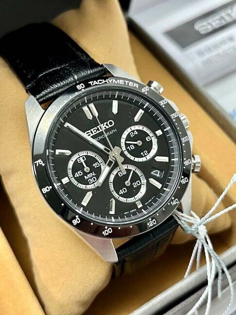 Seiko chronograph tachymeter men watch black brand 
