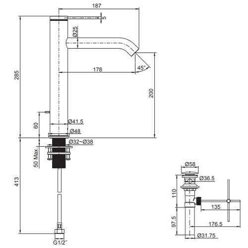 COMPONENTS TALL SC LAV FCT-BL HANDLE(MU)