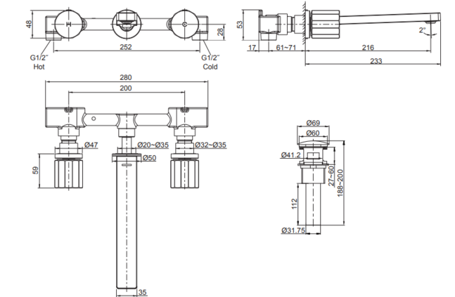 COMPOSED 2 HDL WM SINK FAUCET TRIM-GCH