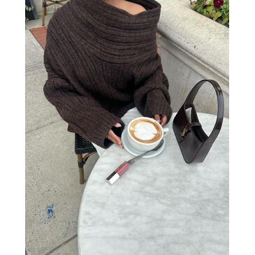 Off shoulder brown knit sweater