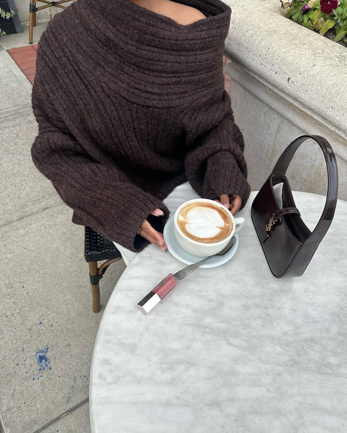 Off shoulder brown knit sweater