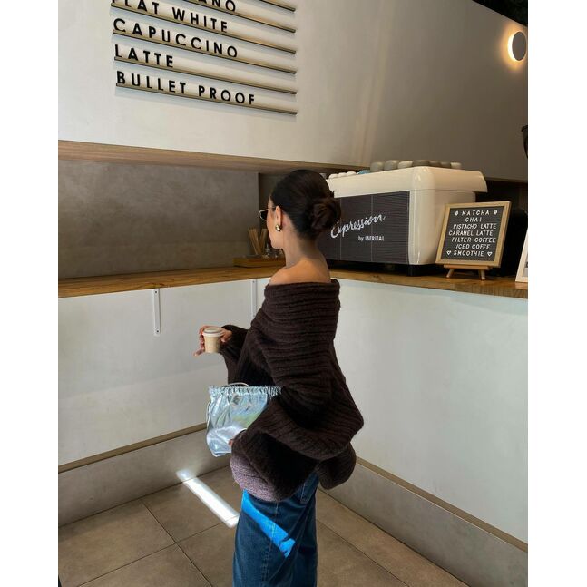 Off shoulder brown knit sweater