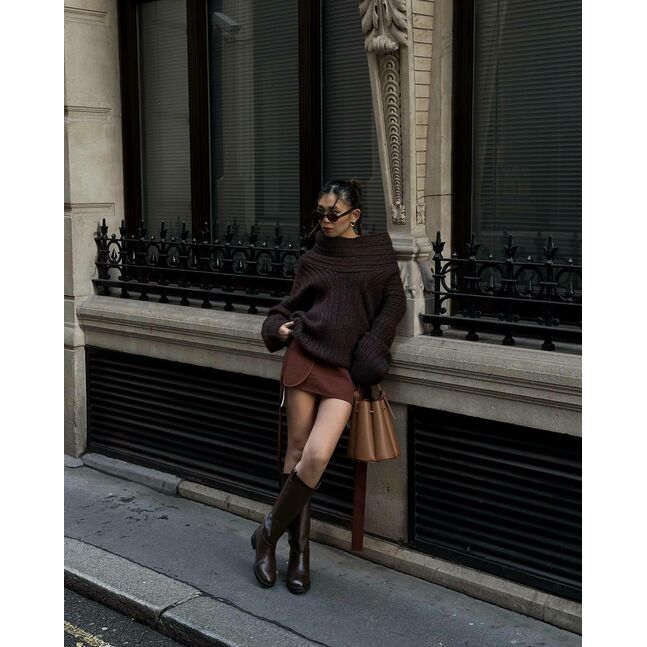 Off shoulder brown knit sweater