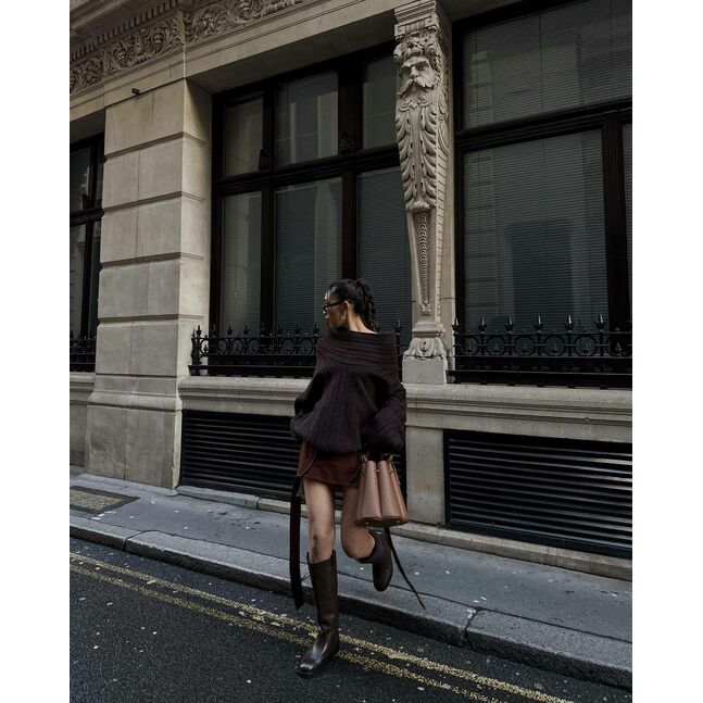 Off shoulder brown knit sweater