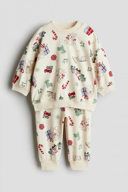 2-piece printed set - cream/christmas
