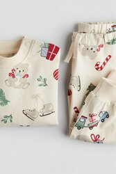 2-piece printed set - cream/christmas