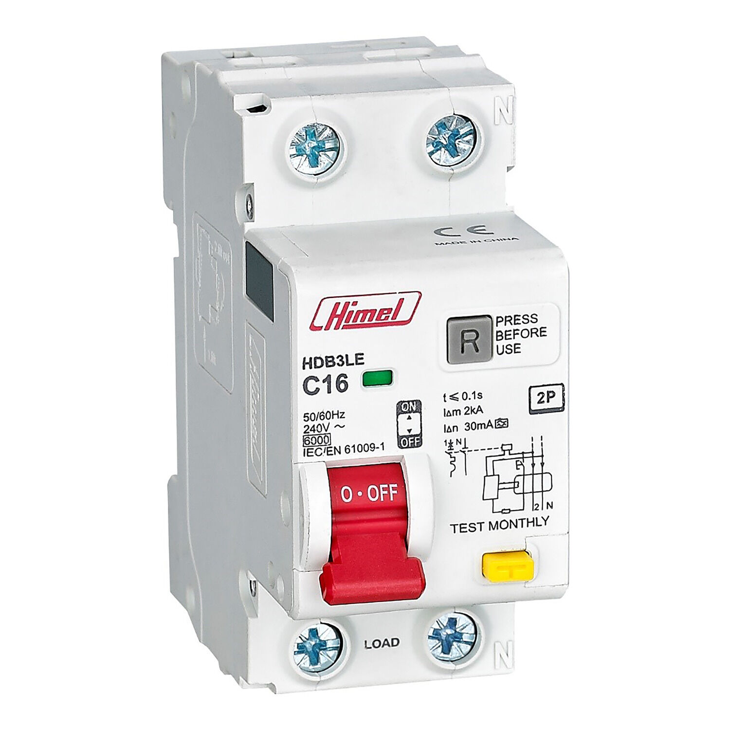 Residual Current Operated Circuit Breaker, HDB3LE, 2P, C curve, 25A, 10mA, AC