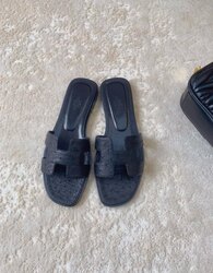 Hermes oran sandals ostrich black