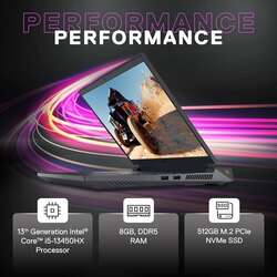Dell gaming g15 laptop, 13th gen intel core i5-13450hx processor/8gb/512gb ssd/nvidia rtx 3050 (6gb gddr6)/15.6" (39.62cm) fhd 120hz 250 nits/backlit rgb kb 4-zone/win 11 + mso'21/dark shadow/2.65kg