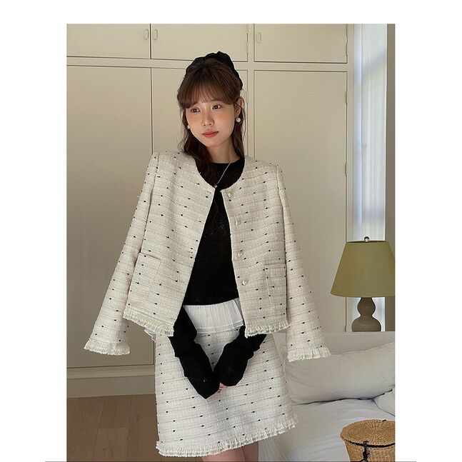 TWEED BLAZER AND SKIRT WHITE
