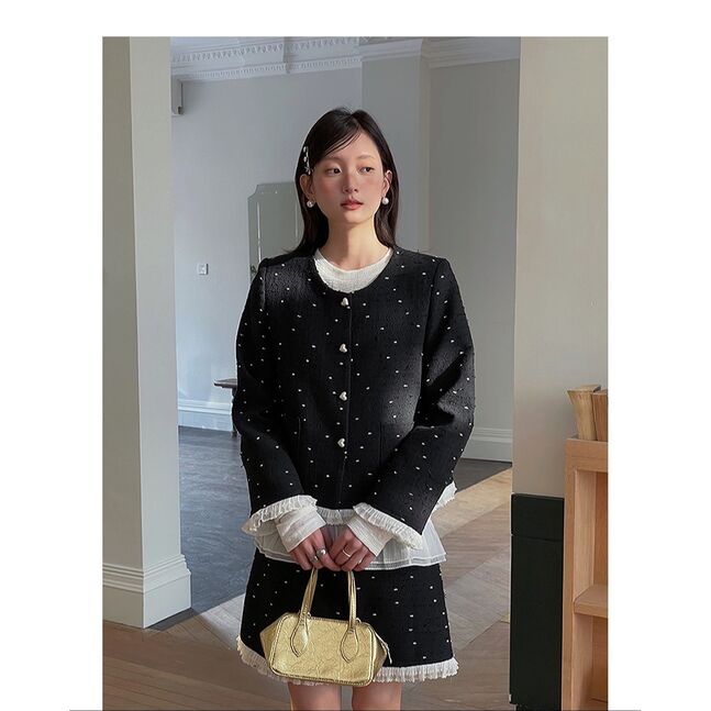 TWEED BLAZER AND SKIRT BLACK