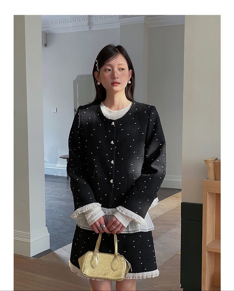 TWEED BLAZER AND SKIRT BLACK