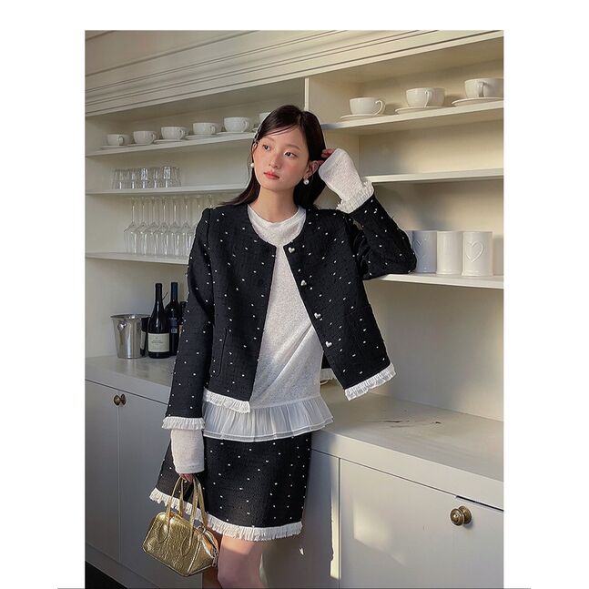 TWEED BLAZER AND SKIRT BLACK