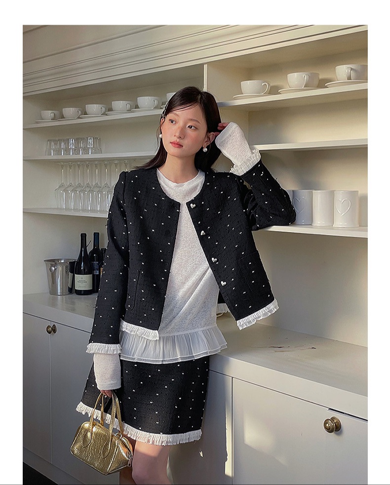 TWEED BLAZER AND SKIRT BLACK