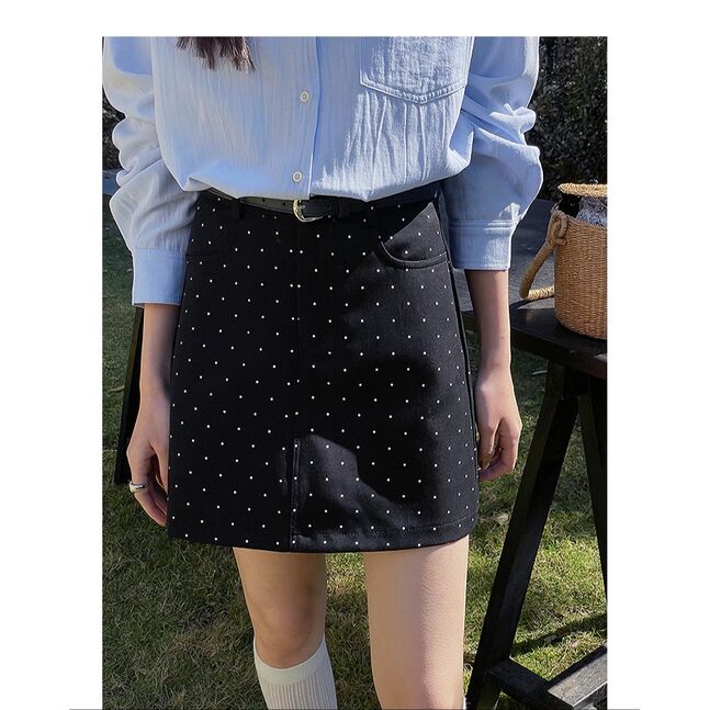 BLACK MINI RETRO DOT SKIRT 