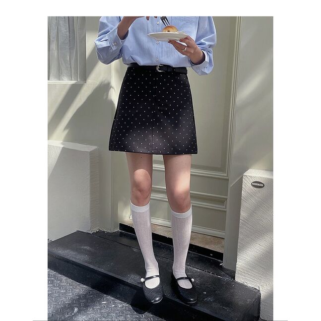 BLACK MINI RETRO DOT SKIRT 