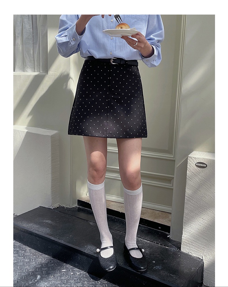 BLACK MINI RETRO DOT SKIRT