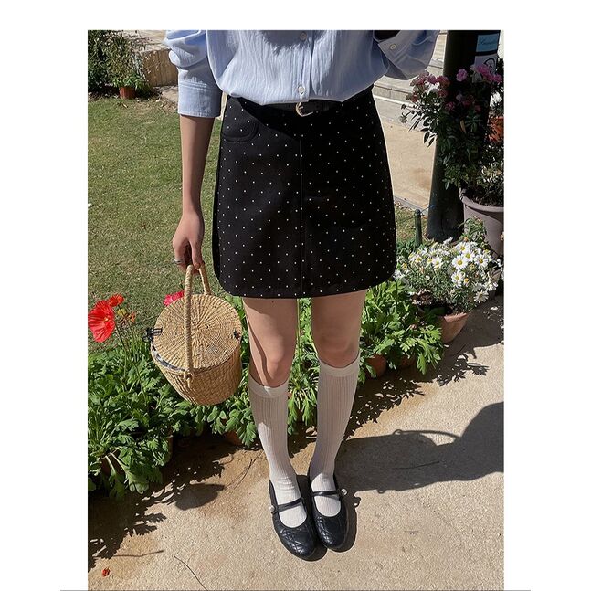 BLACK MINI RETRO DOT SKIRT 