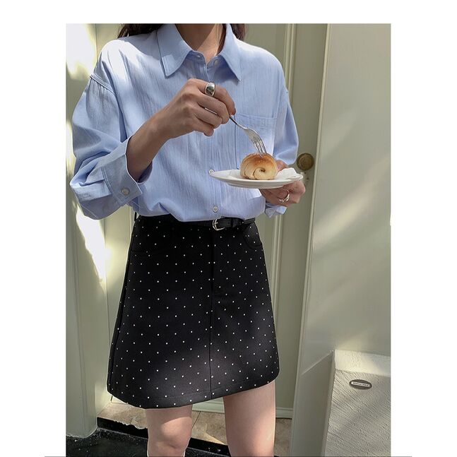 BLACK MINI RETRO DOT SKIRT 