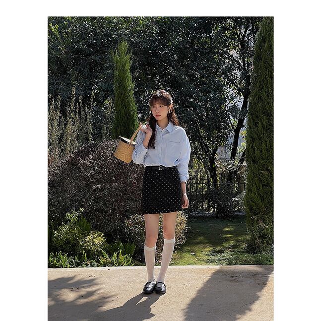 BLACK MINI RETRO DOT SKIRT 