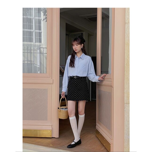 BLACK MINI RETRO DOT SKIRT 