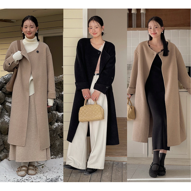 WOOL BLACK COAT WITH SCARF