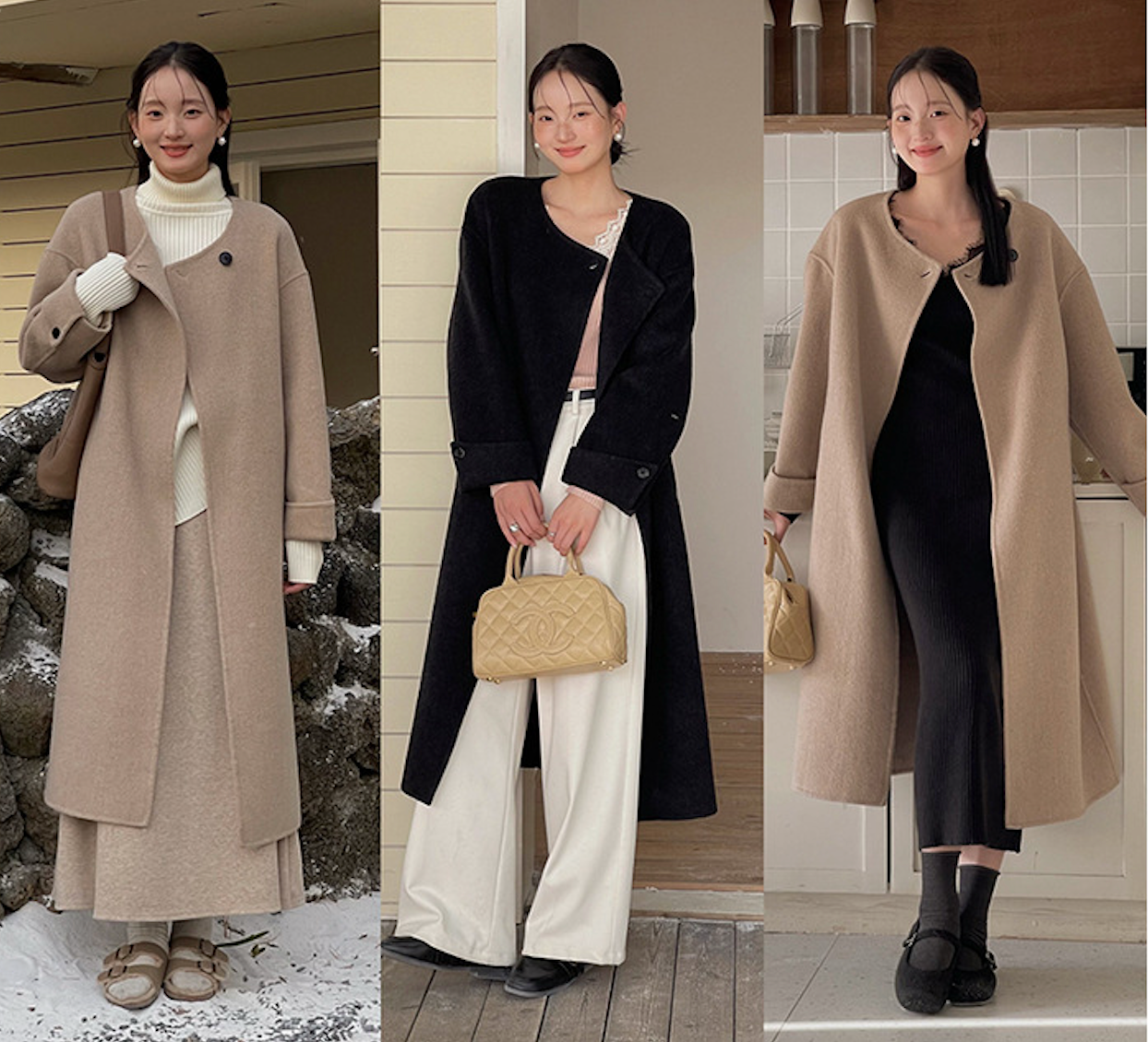 WOOL BLACK COAT WITH SCARF