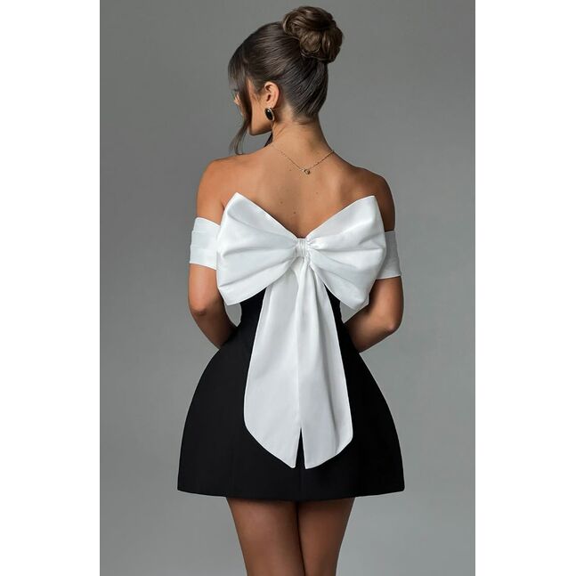 BLACK MINI RIBBON DRESS